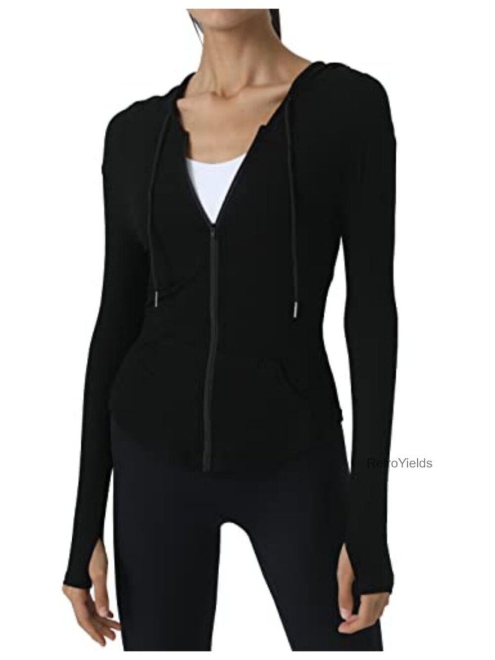 Slim Fit Full Zip Hooded Athletic Jacket for Women with Thumb Holes